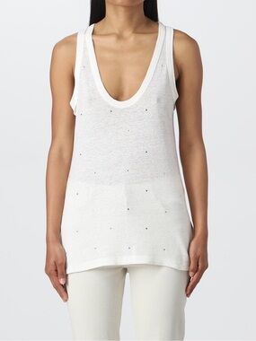 ZADIG & VOLTAIRE | Women’s White Samy Ao Dots Strass Linen Scoop Neck Tank Top S
